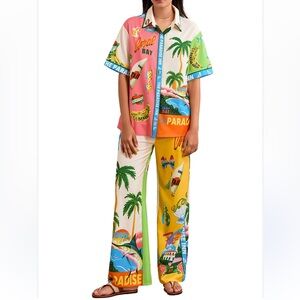New Colorful Tropical Print Women's Top and Pants